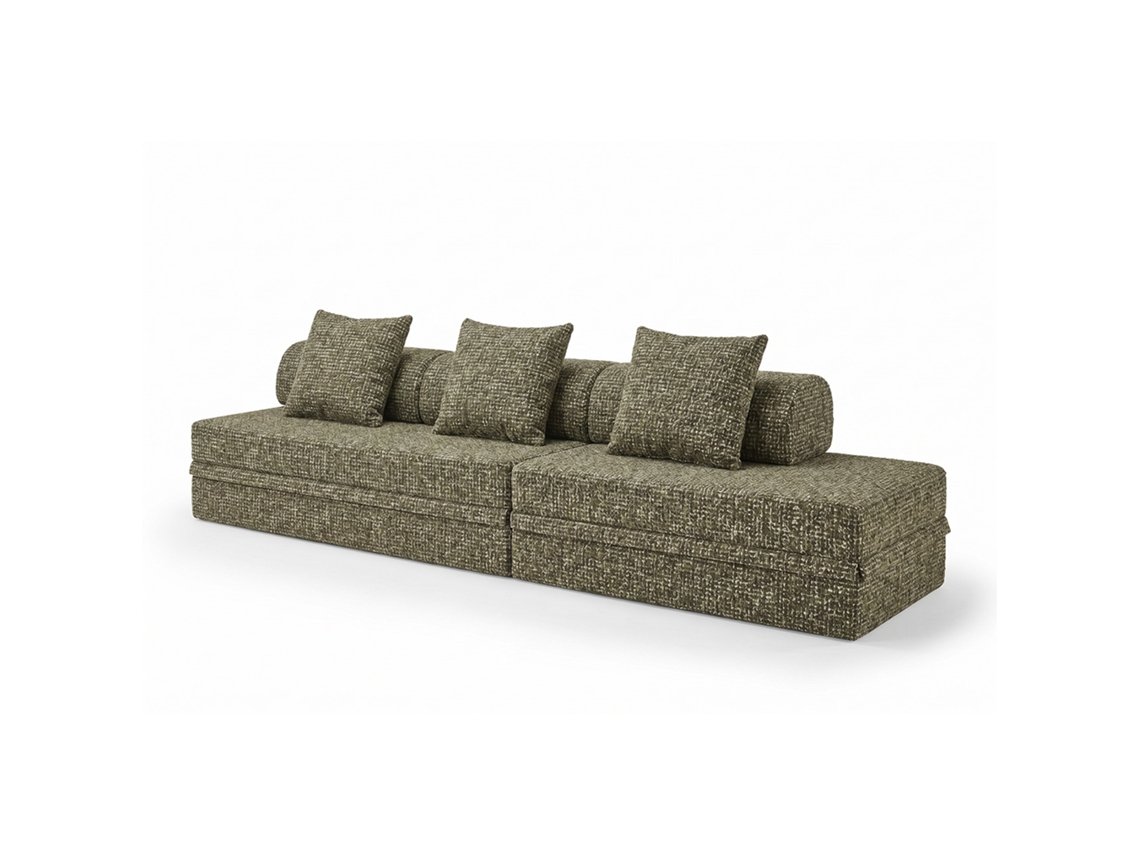 Sofá Modular 3+2 Lugares Convertível Tweed Verde Oliva SKOFFA
