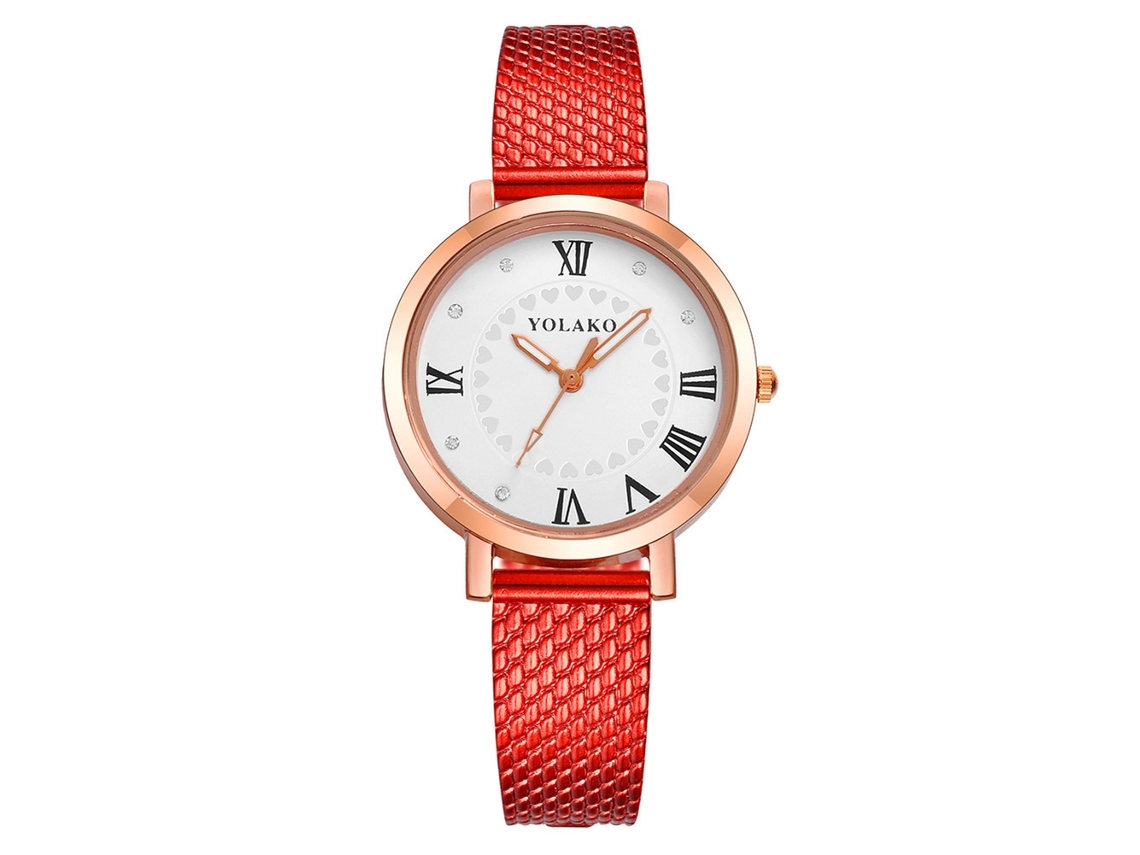 Relógio de Pulso Feminino Casual Quartzo Mostrador Redondo Pulseira Plástica Vermelho