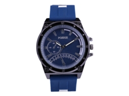Relógio masculino casual com mostrador redondo, pulseira de silicone, movimento de quartzo, azul royal.