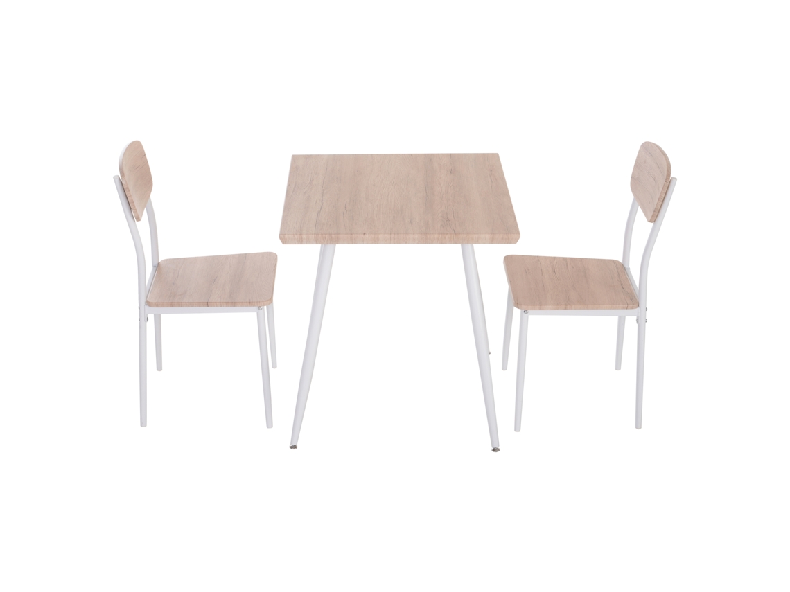 Conjunto de jantar 3 peças, mesa e 2 cadeiras, estrutura metálica, natural e branco, S/MARCA