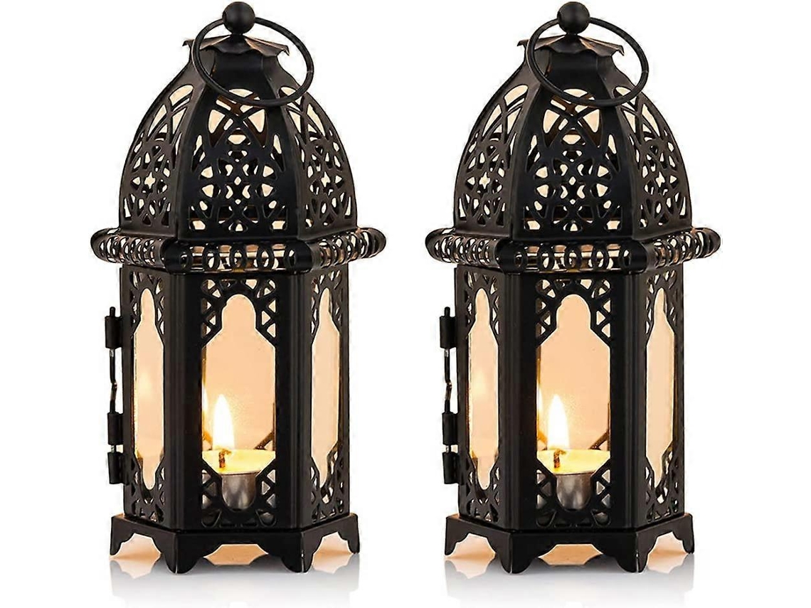 Omni 2 Peças Portavelas de Metal Pequeno, Preto com Painel de Vidro Transparente para Velas Tealight