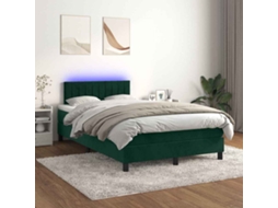 Vidaxl Cama Box Spring C/ Colchão/led 120x200 Cm Veludo Verde-escuro