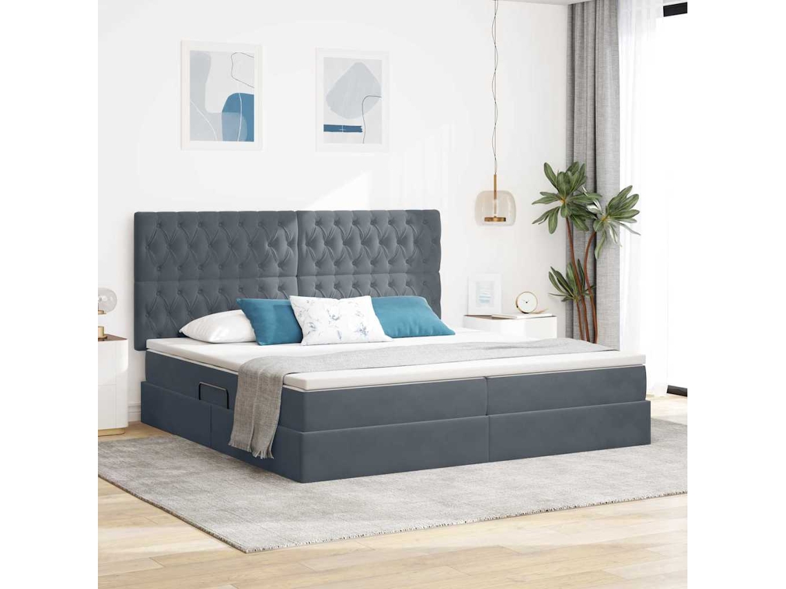 Vidaxl Cama De Armazenamento Led Com Colchão Cinzento-escuro