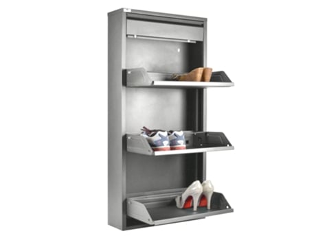 Nova Sapateira Fina Que Economiza Espaço com 3 Portas Cinza com Gaveta de Armazenamento Extra para 6/9 Pares de Sapatos/Botas em Metal STARMART ITALY