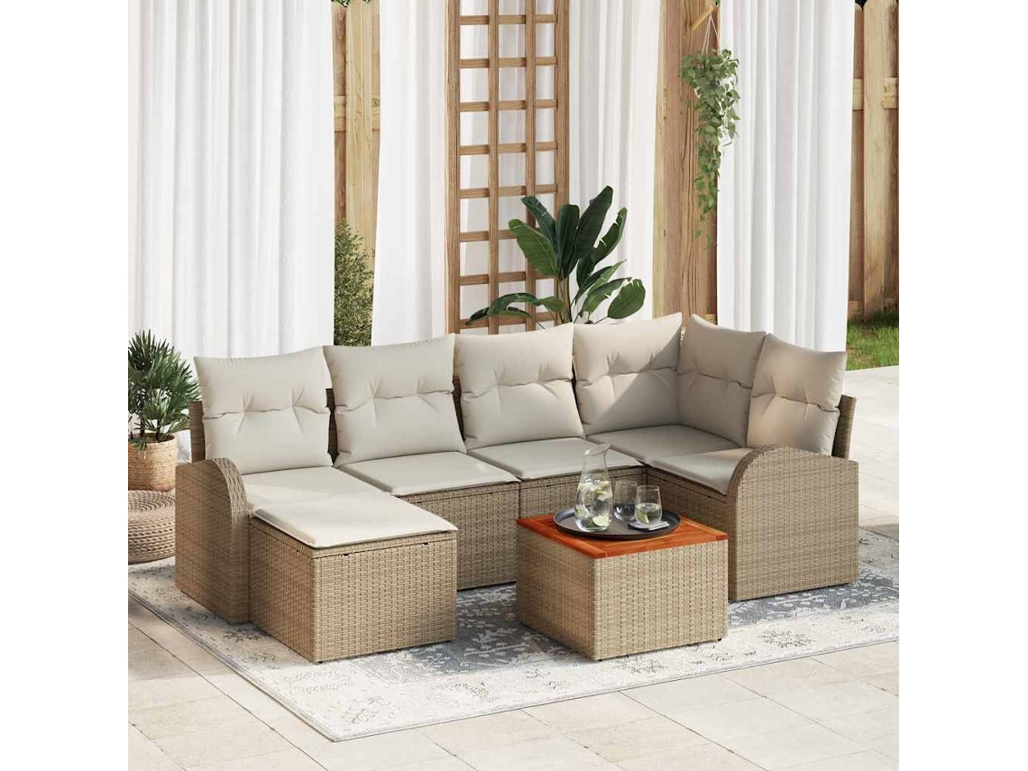 Vidaxl Conjunto De Sofá De Jardim 7 Unid. Bege E Creme Vime Pe