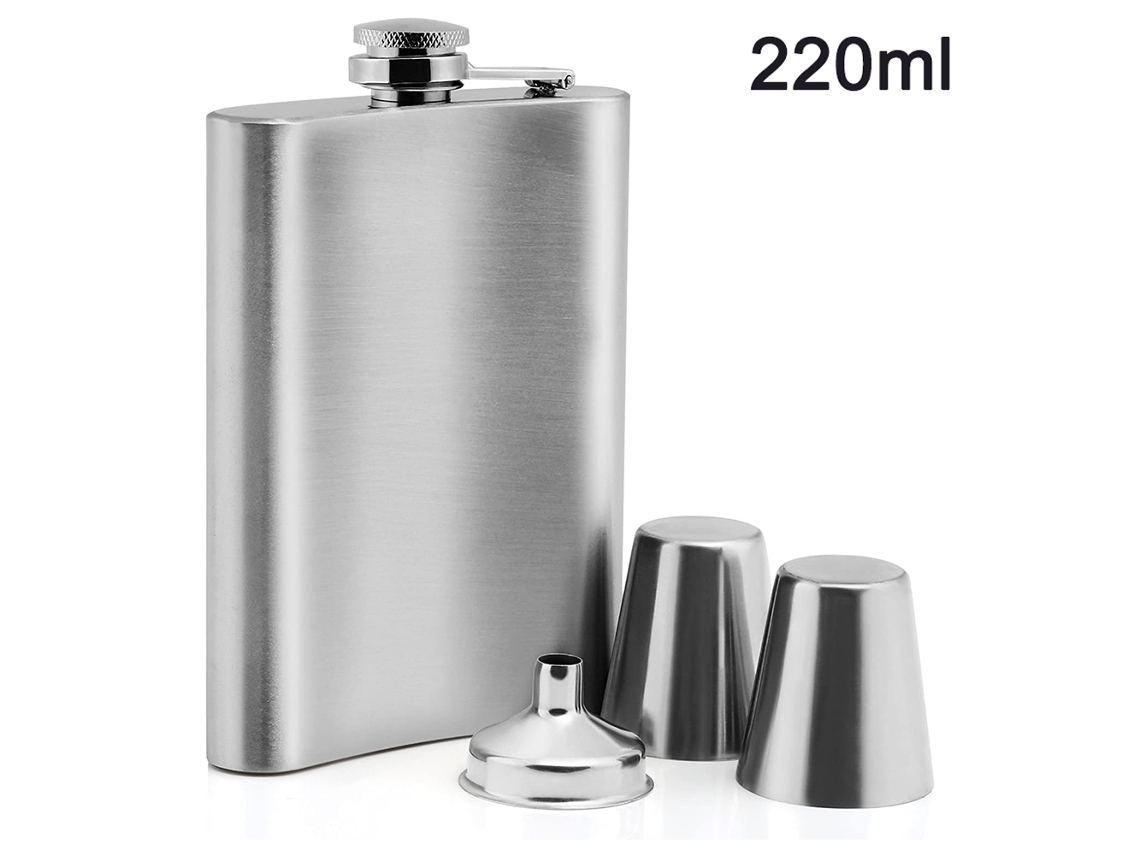 Frasco de Quadril Feito de Aço Inoxidável com 2 Copos Schnapps e Funil de Enchimento em Um Conjunto em Uma Caixa de Presente 220Ml Estilo 1 ZMDECQNA