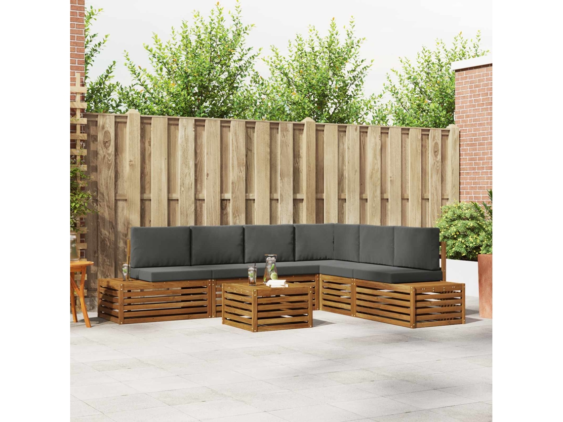 Vidaxl Conjunto De Sofás Para Exterior 7 Peça Natural E Antracite