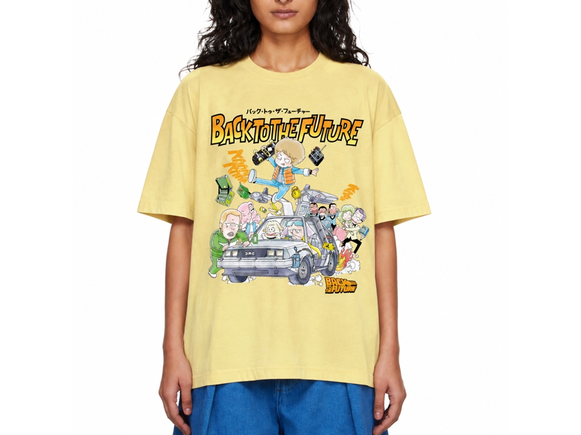 Rockinstone Back To The Future Movie Cartoon Characters W/ Car Heather Yellow Adult T-shirt Size:xxl