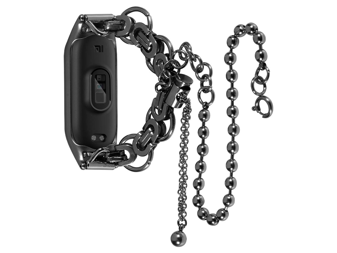 Bracelete de Aço Inoxidável Duas Linhas para Xiaomi Mi Band 5/6 Preto