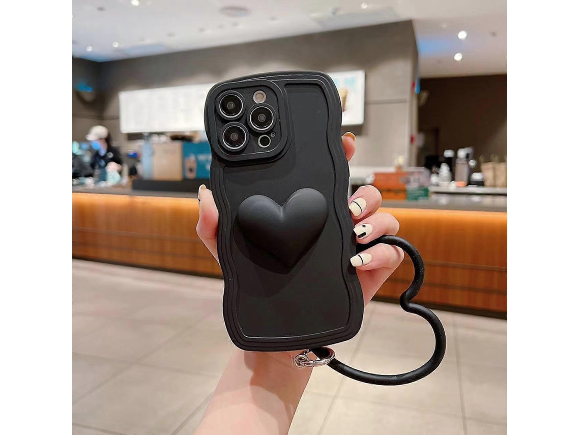 Capa De Celular Com Estampa De Coração 3d E Pulseira Para Iphone 14 Plus