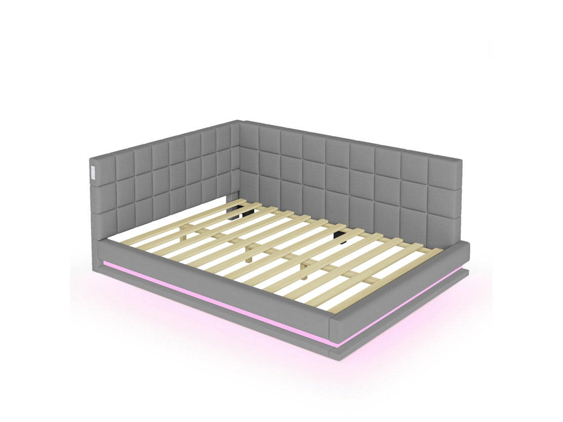 Sofá-cama Estofado Veludo 206x147cm Led Usb Bege