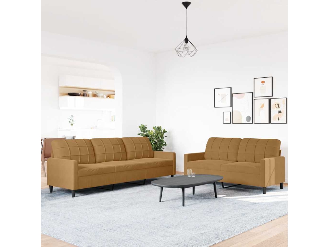 Vidaxl 2 Pcs Conjunto De Sofás Com Almofadões Veludo Castanho
