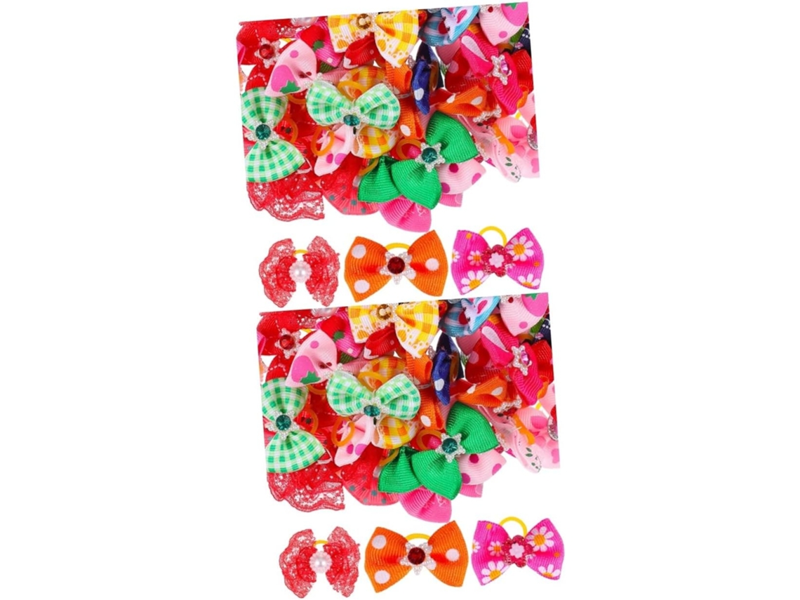100 Peças De Elásticos Cabelo Multicoloridos Gatos Com Strass E Pérolas, Perfeitos Fotografia