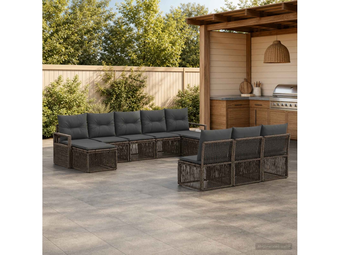 Vidaxl Conjunto De Sofá De Jardim 10 Unid. Cinzento Vime Pe
