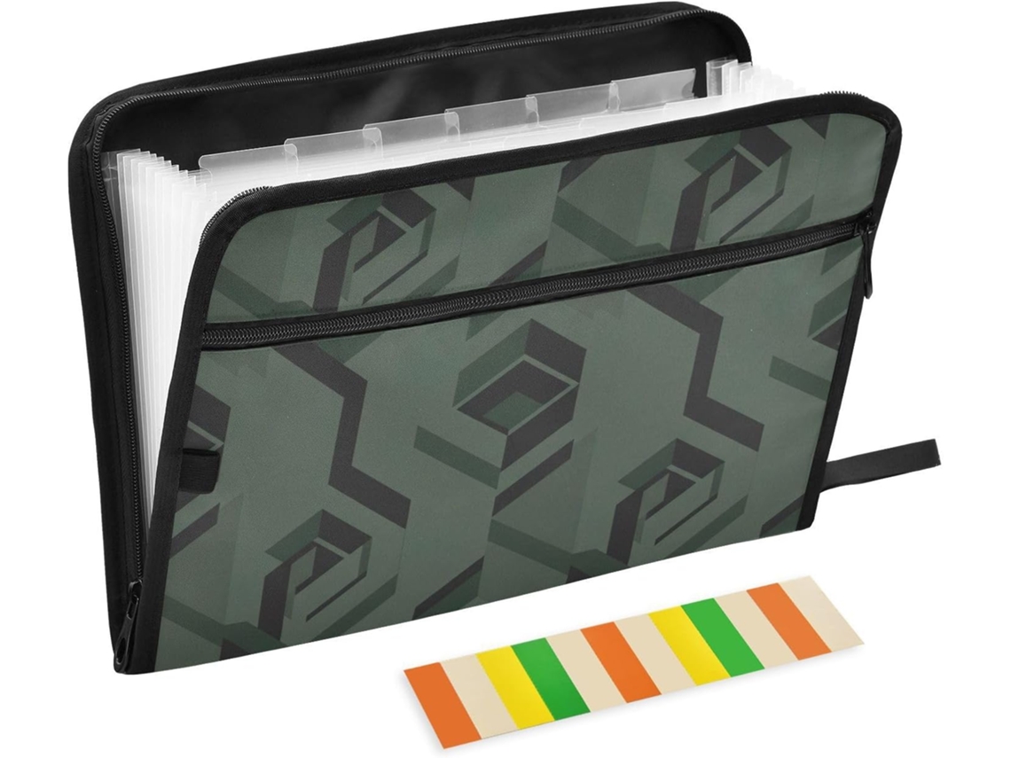 Pasta Sanfonada Art Déco Verde Documentos, Com 13 Bolsos, Resistente À Água, Portátil, Ideal Casa, Escritório