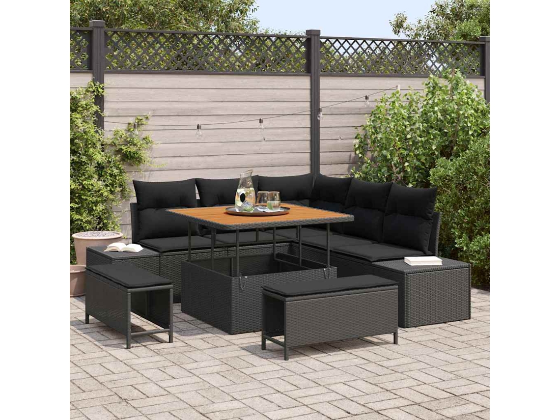 Vidaxl Conjunto De Sofá De Jardim 8 Unid. Preto Vime Pe