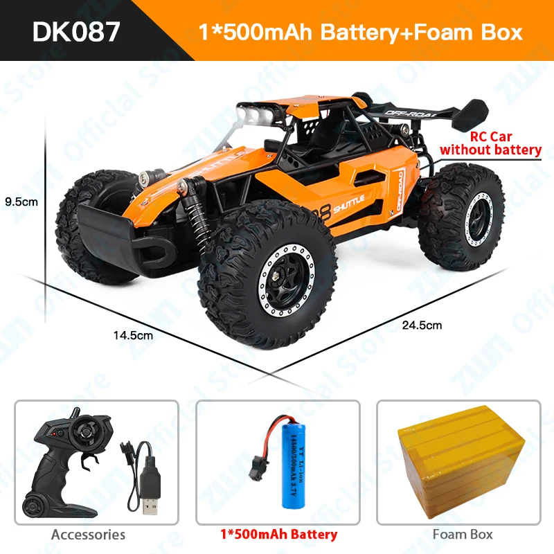 (laranja) Carrinho De Controle Remoto De 2,4 Ghz Com Luzes De Led, Modelo Crawler Off-road 2wd