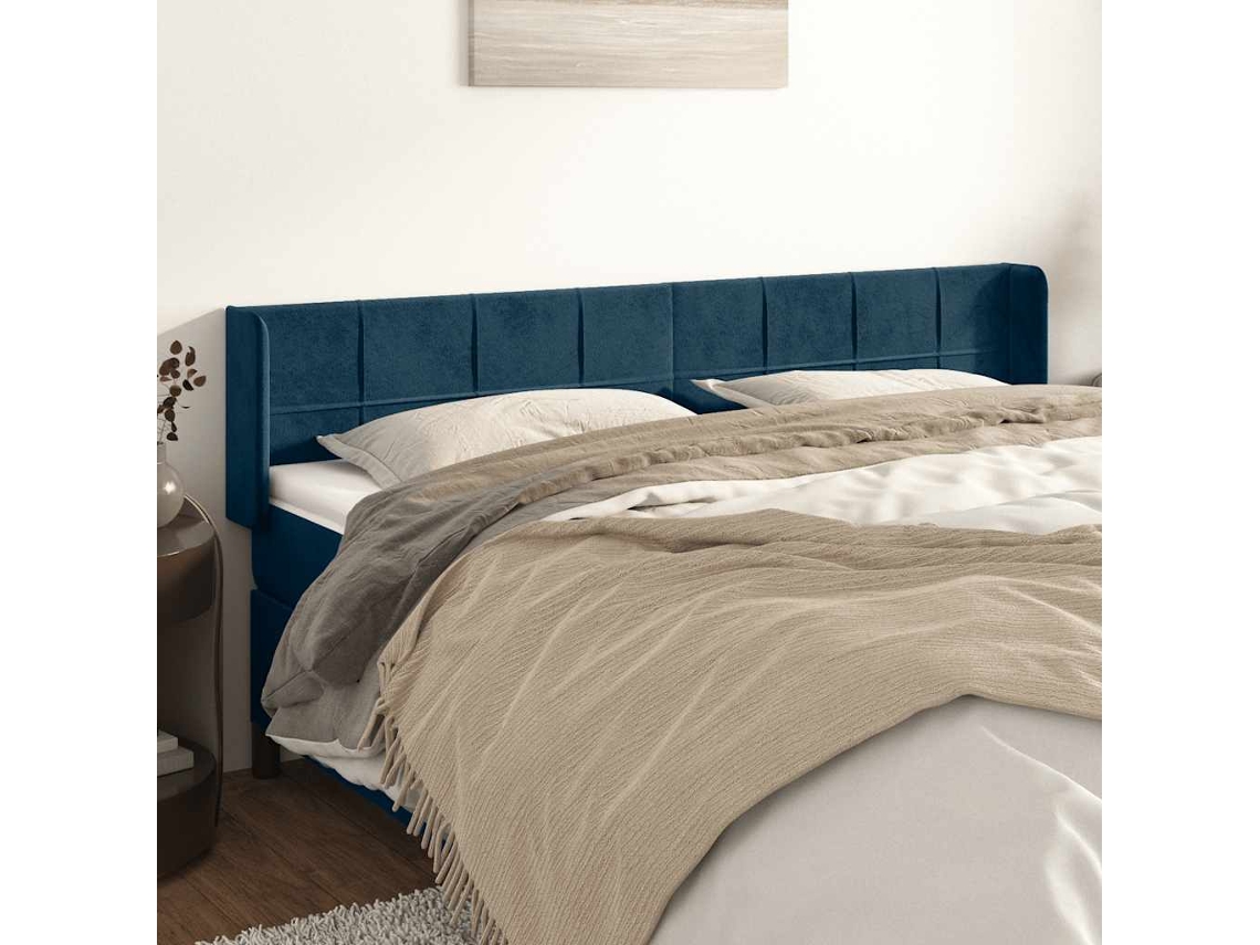 Vidaxl Cabeceira De Cama C/ Abas Veludo 163x16x78/88cm Azul-escuro