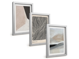 Composição De Quadros Padrões Abstratos Em Bege E Cinza Espelharte (3 Peças 20x30 Cm)