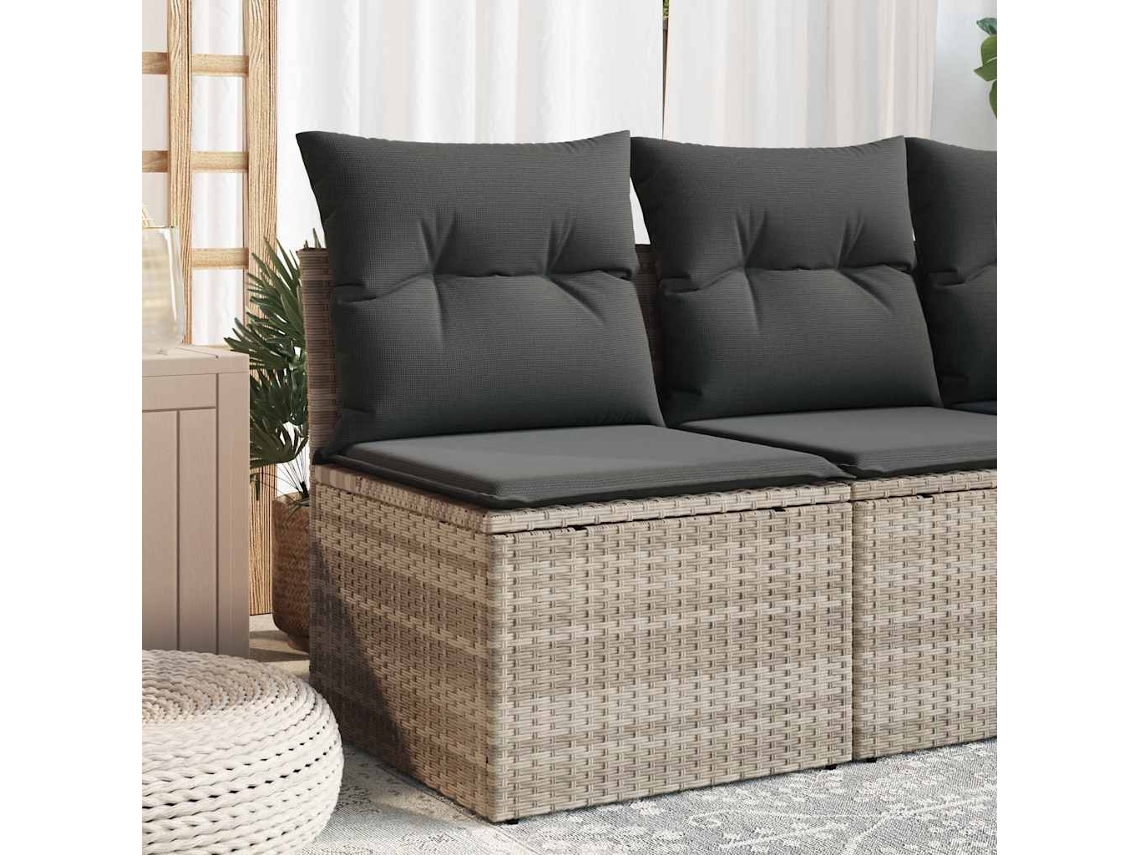 Vidaxl Cadeira Jardim S/ Apoio Braços + Almofadões Vime Pe Cinza-claro