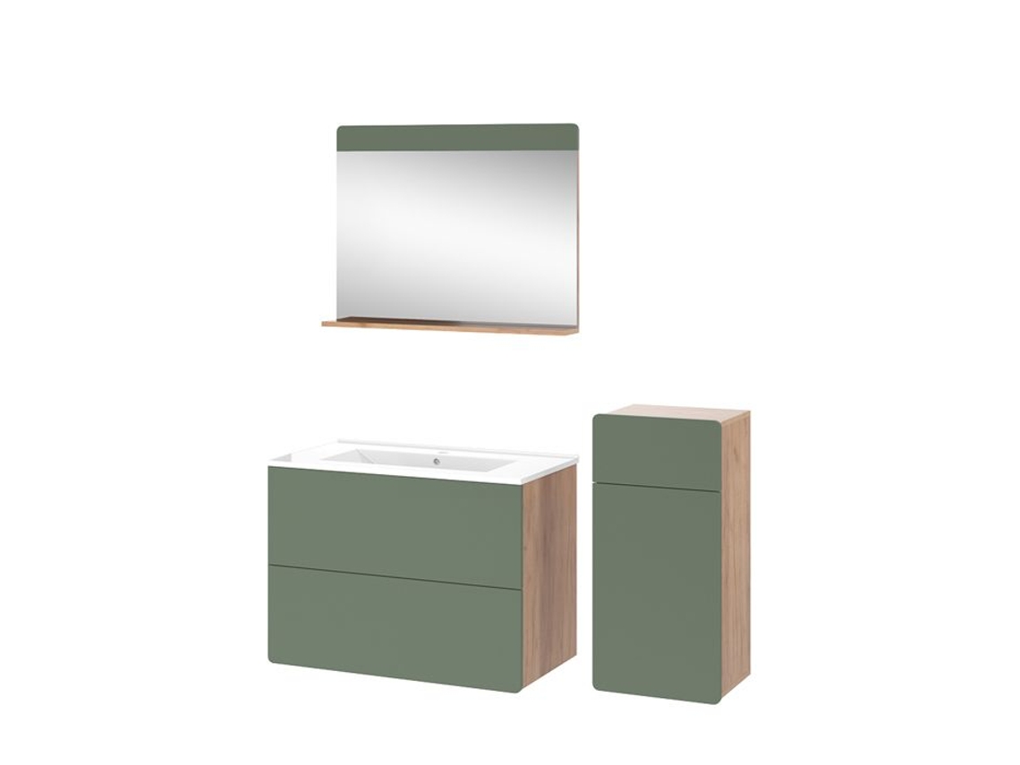 Conjunto De Móveis Para Banheiro Izan, 4 Peças Com Armário Central, Força De Ouro Carvalho/verde, Verde, Vicco