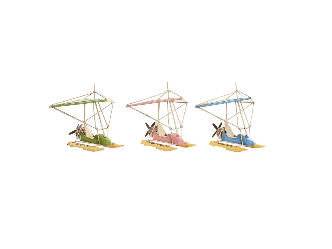 Figura Decorativa DKD Home Decor Azul Cor de Rosa Metal Verde (32,5 x 20,5 x 24 cm) (3 Unidades)