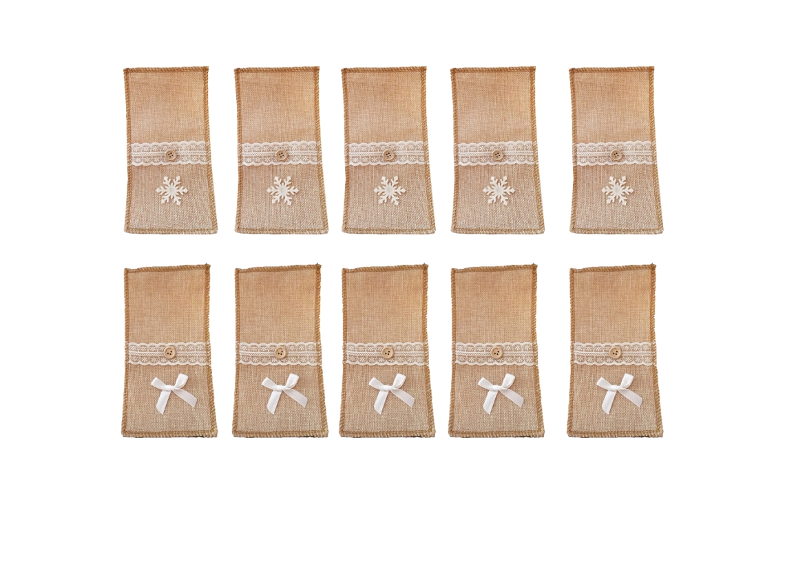 Conjunto de Faca e Garfo de Natal com 10 Peças 5 Peças Cada Estilo Floco de Neve de Linho + Estilo Laço de Linho AURUM