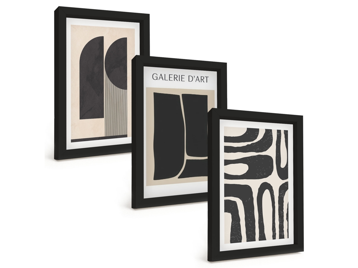 Composição De Quadrospôsteres Abstratos Minimalistas Moldura Preta Imagens Para Um Quarto Infantil Espelharte (3 Peças 20x30 Cm)
