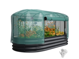 Horta Elevada com Gaiola, Aço Galvanizado (cinza e Verde, 180x90x93 Cm)