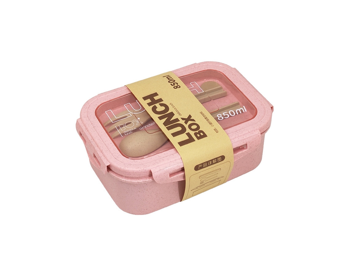 Bento Adulto Estilo Japonês - Caixa Almoço - 2 Compartimentos - Com Colher E Garfo - Microondas - Pp - Rosa