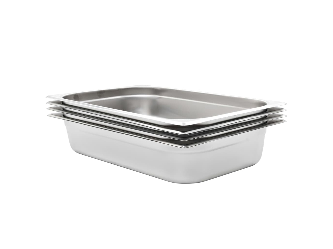Vidaxl Recipientes Gastronorm 4 Pcs Gn 1/1 100 Mm Aço Inoxidável