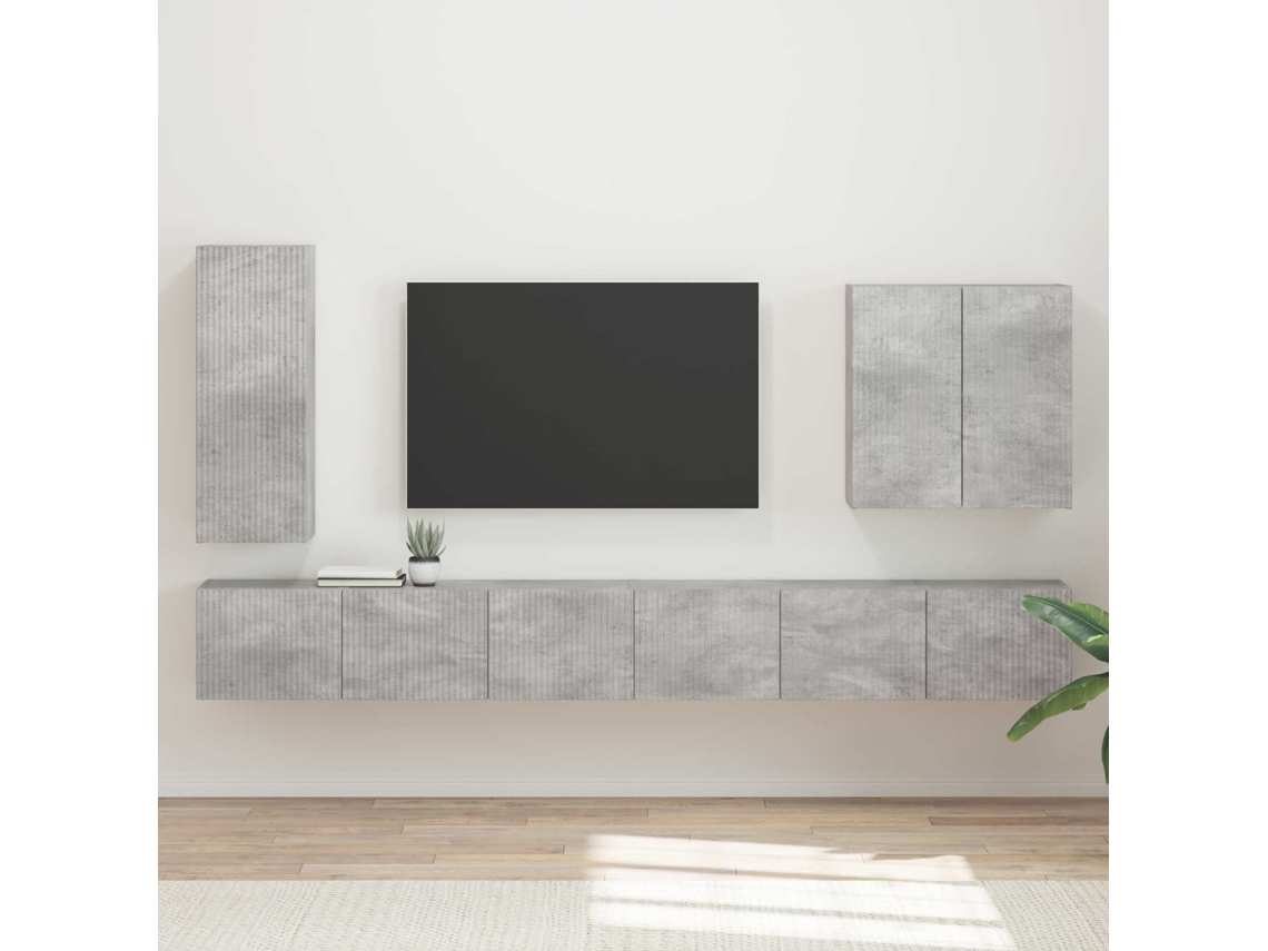 Vidaxl Conjunto De Gabinete De Parede Para Tv 6 Unid. Cinzento