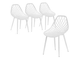 Conjunto de 4 cadeiras de jantar modernas com encosto furado plástico pernas de metal branco BTFORUS