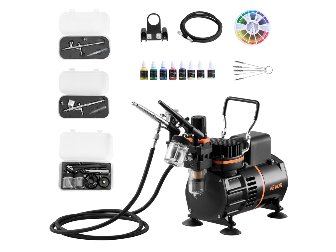 Kit de aerógrafo Vevor com compressor de ar de 1/6 HP, 3 aerógrafos e 3 bicos