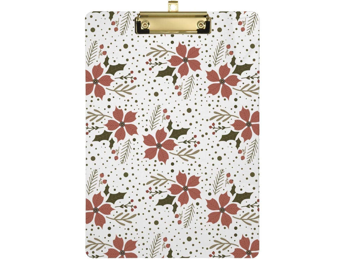 Prancheta de plástico com estampa de flores vermelhas, ideal para mesa.