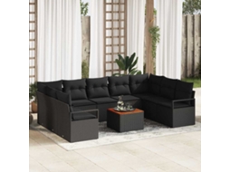 Vidaxl Conjunto De Sofá De Jardim 10 Pcs Preto Vime Pe