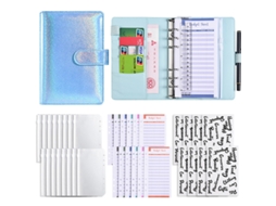 A6 Pu Leather Holographic Cash Budget Binder Notebook, Blue Standard Gift Set 12-budget Cards, 8-zipper Pouches, 2-word