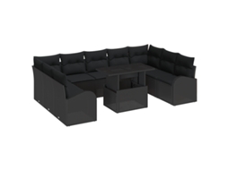 Conjunto 10 Conjunto De Sofá De Jardim Vidaxl Preto Vime Pe (289 X 179 X 85 Cm)