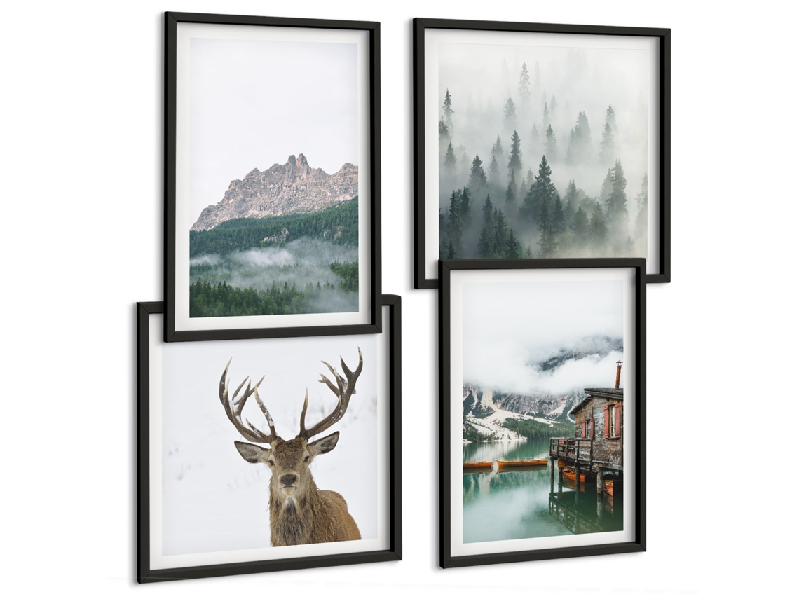 Composição De Quadros Paisagens De Montanha Da Natureza Espelharte (4 Peças)