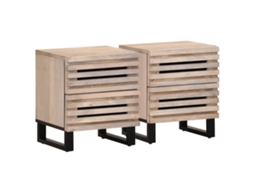 Vidaxl Mesas De Cabeceira 2 Pcs 40x34x46cm Mangueira Branqueada Maciça