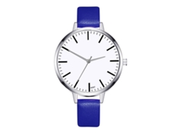 Relógio de Quartzo Feminino Estilo Vintage Simples Moda de Negócios com Pulseira de Couro Pu Azul