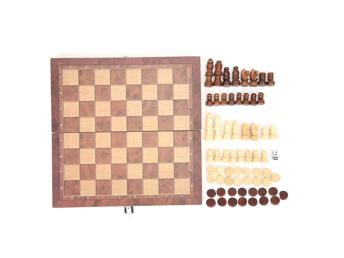 Mali tabuleiro de Xadrez 3 em 1 Madeira Plegável Damas Gobang Jogo Interativo Portátil 29cm