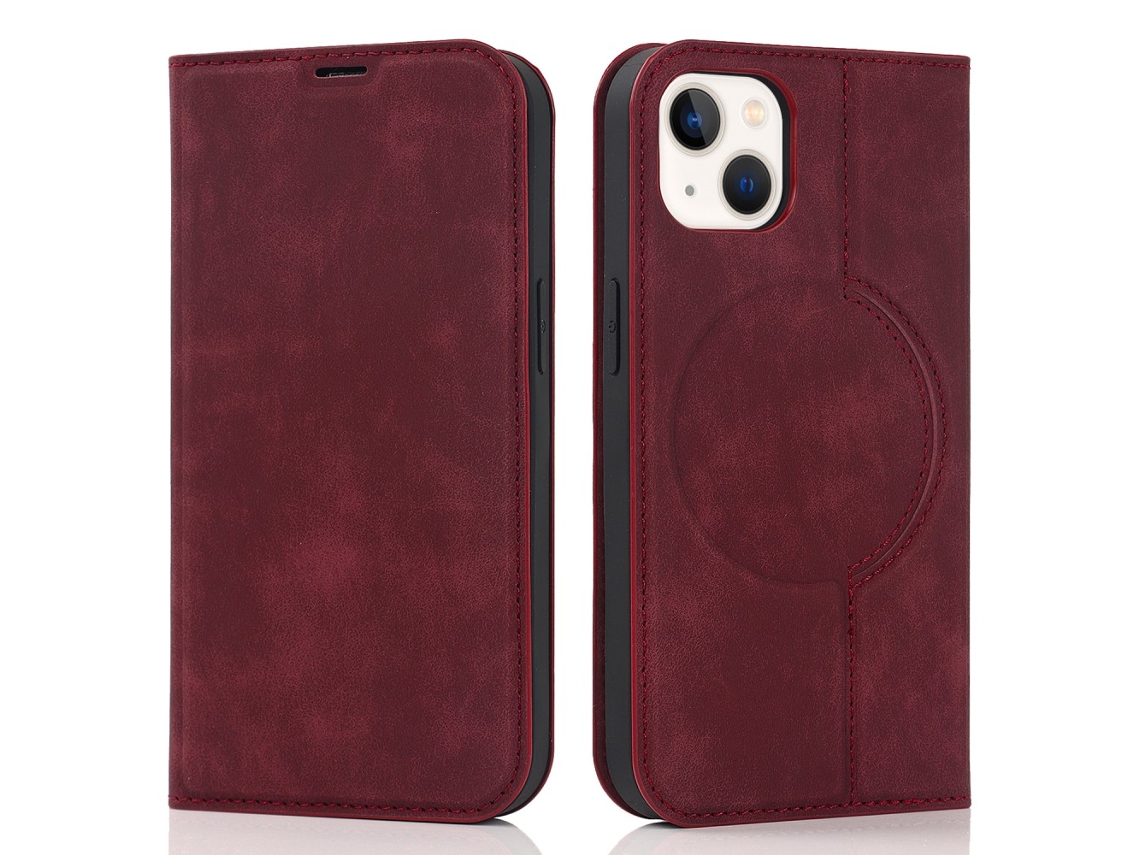 Capa Para Iphone 15 Plus Pele Sintética Magnética Vermelho