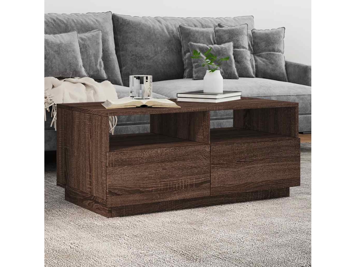 Vidaxl Mesa De Centro Com Luzes Led 90x49x40 Cm Carvalho Castanho