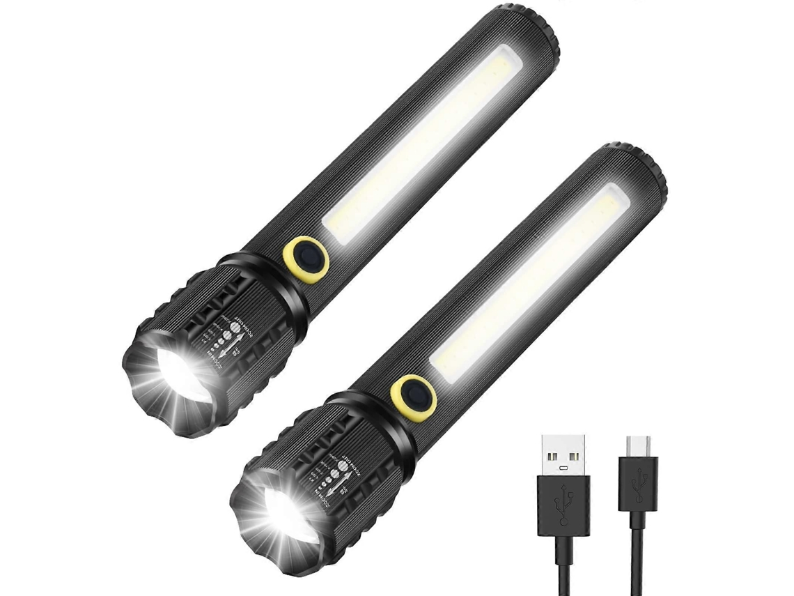 Lanterna De Led Recarregável, 2 Unidades, Ajustável E Com Zoom, 16cm