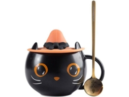 Taza De Cerámica Gatito Negro Con Gorro De Bruja Para Amantes De Gatos Regalo Original Café Té Bebidas