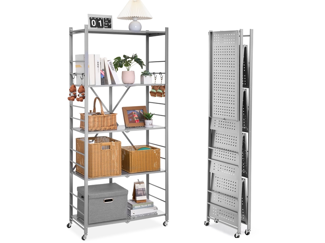 Estante Metálica Dobrável De 5 Níveis Com Rodas 81 X 36 X 183 Cm, Cinza Vevor