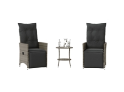 Vidaxl 3 Pcs Conjunto Bistrô Com Almofadões Vime Pe Cinza