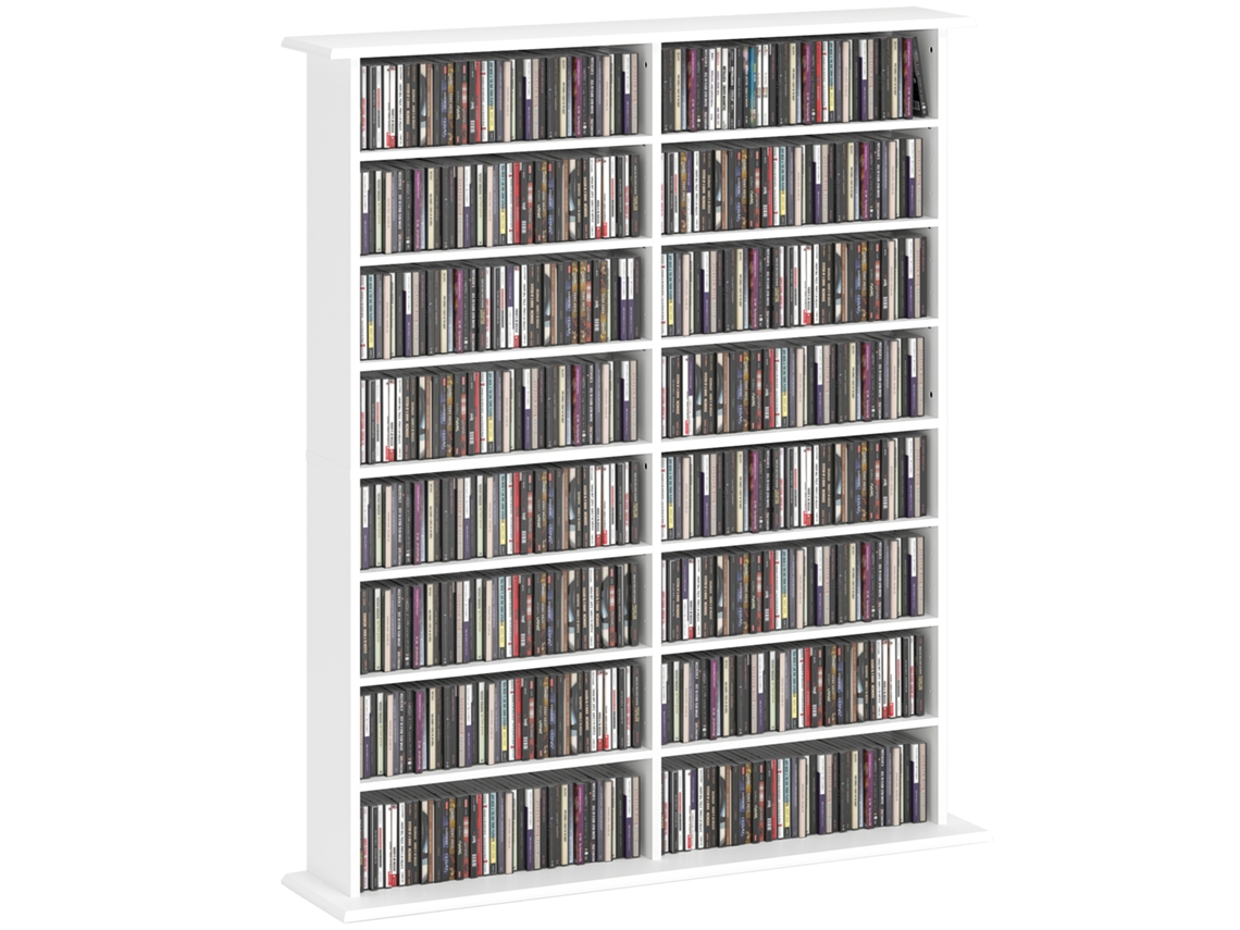 Organizador de Cds e Dvds com 16 Compartimentos e 12 Prateleiras Ajustáveis, Capacidade Máxima de 720 Cds/396 e Blu rays, Branco