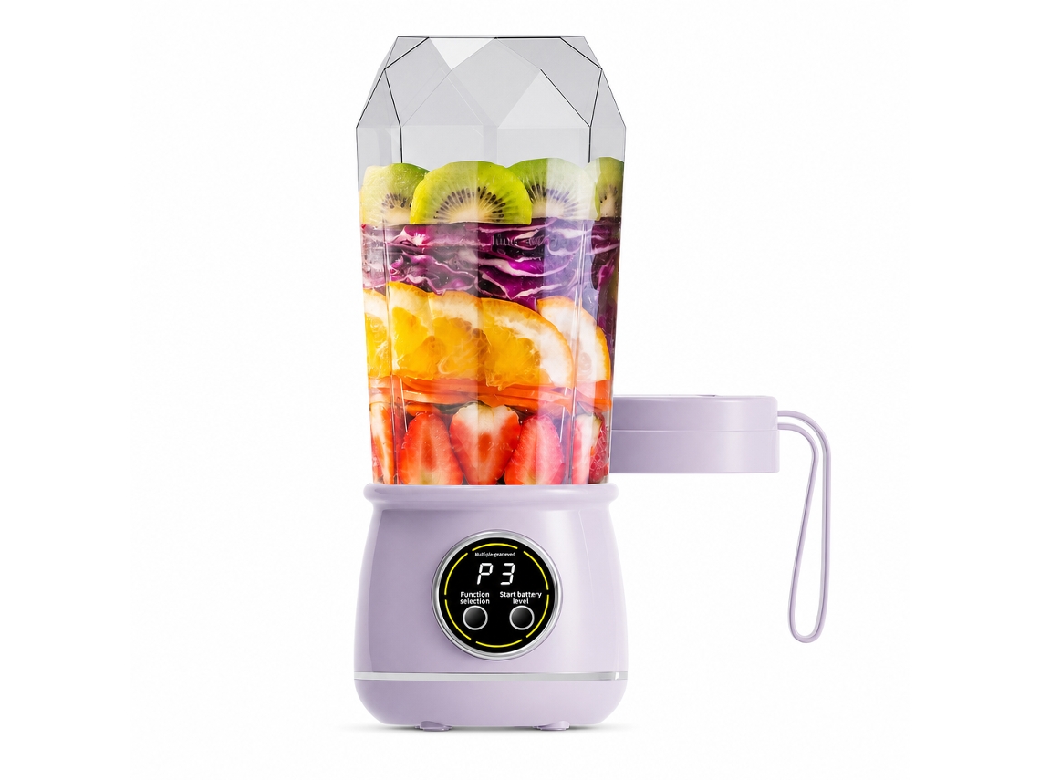 Liquidificadora Portátil Recarregável Roxa Para Batidos E Fruta, Tritura Gelo, 10 Lâminas, 3,7 V 1300 Mah, Com Tampa